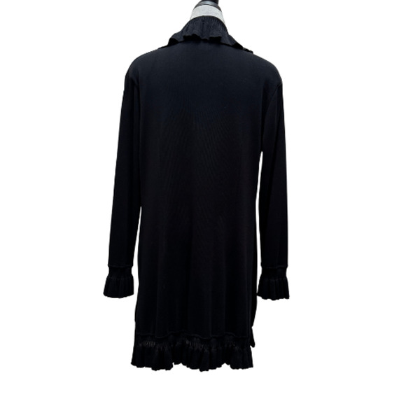 Misook Black Ruffled Knit Long Cardigan Sweater Jacket Size M 100% Acrylic - Picture 3 of 9